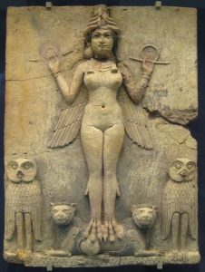 Ishtar standing upon lions: a symbol of her throne/chariot